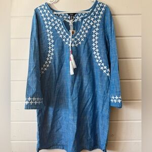 Hatley Blue Tunic with White Cross Stitch